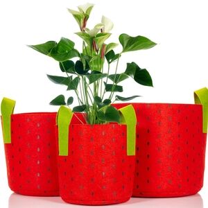 Red Planter Bags with Green Handles